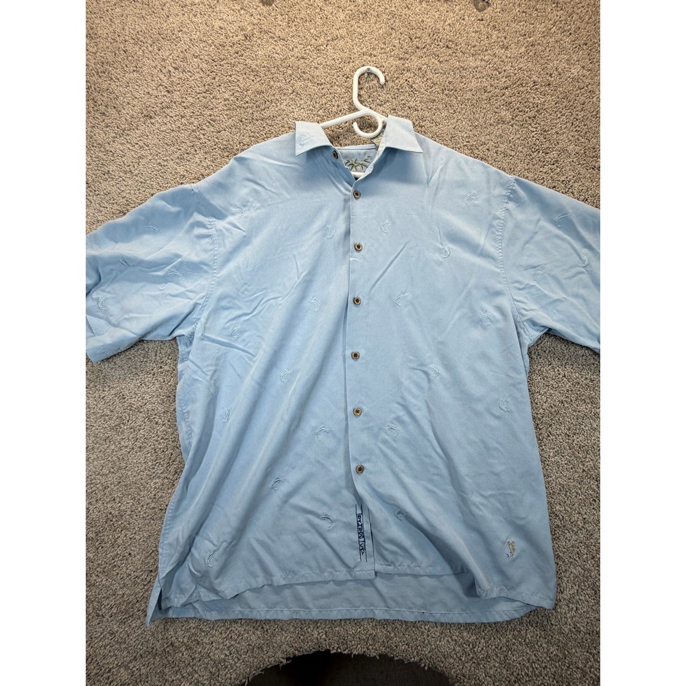 Bamboo Cay Mens XL Blue Marlin Embroidered Short Sleeve Button Down Shirt Modal